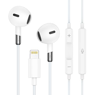 Lightning Auriculares con cable intraural, MFi Certified Cancelación de ruido con cable estéreo HiFi con micrófono integrado y control de volumen compatible con iPhone 14/14 Pro/14 Plus/13/13Pro/12/11
