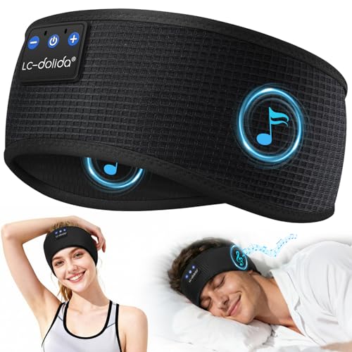 LC-dolida Bandeau Écouteurs de Sommeil Bluetooth V5.4, Casque Audio Bandeau sans Fil, Bandeau Audio Sommeil de 15 Heures de Lecture, Bandeau de Sommeil Léger...