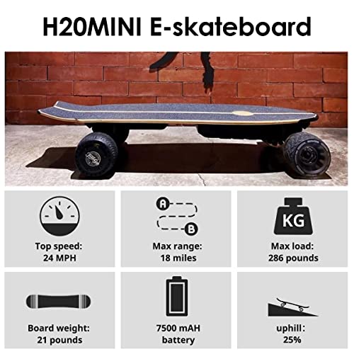 Teamgee H20Mini Electric Skateboard With Remote Control Hub Motors 900W Range 18 Miles 22Mph Top Speed 4 Speed Adjustment Load Up To 286 Lbs 7 Ply Maple Longboard (Black) #TOP1