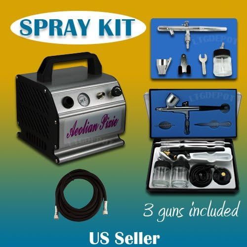 All-in-one Premium Dual-action Airbrush Kit with Professional Air Compressor, 3x Airbrushes and Airhose Set
