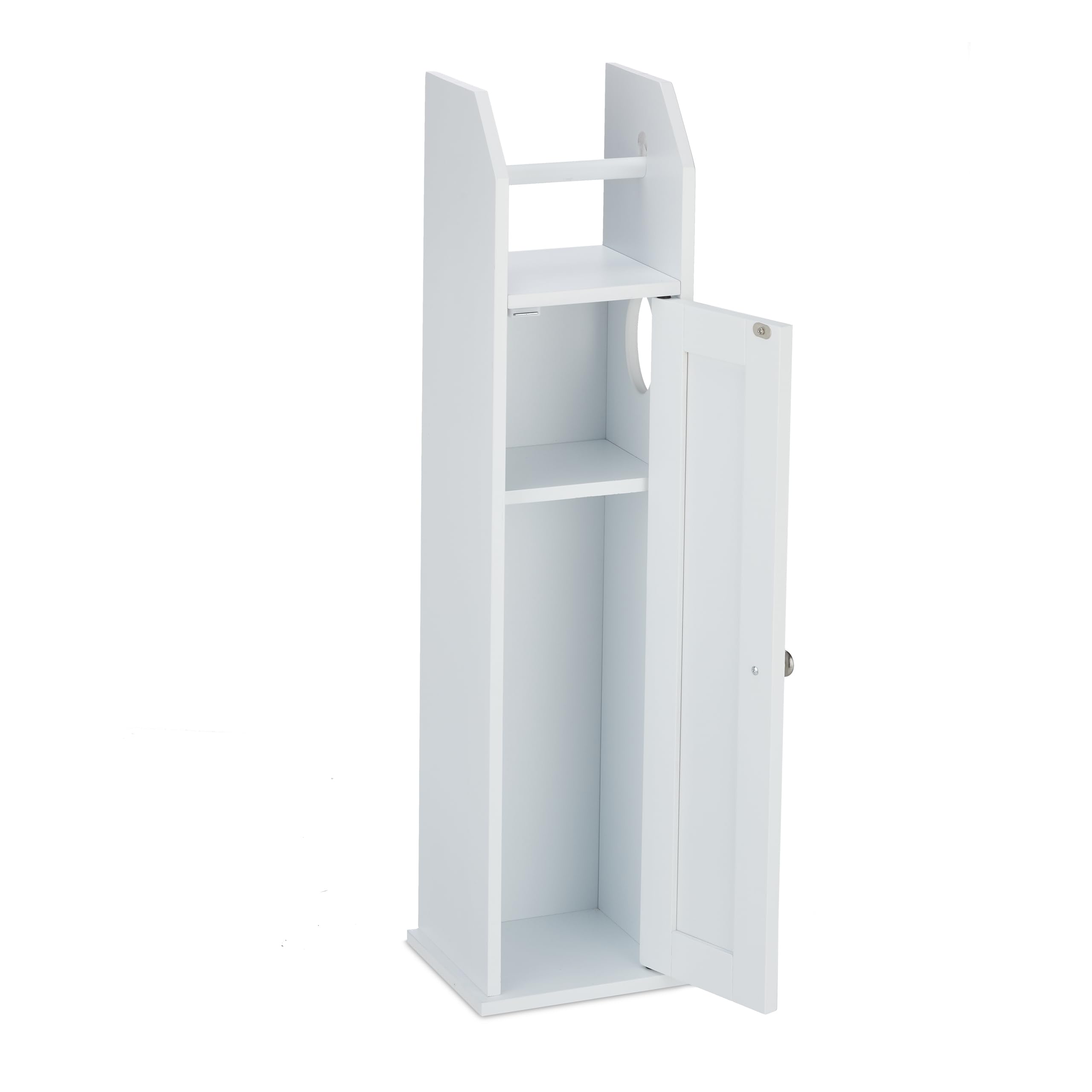 Relaxdays Porta Carta Igienica, da Terra, Stretto, 5 Rotoli di Scorta, Mobiletto, Bagno, MDF, 78,5x20x18 cm, Bianco