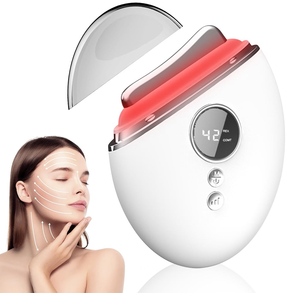 Mineup EMS Gua Sha, Masajeador Facial Eléctrico, Masajeador Facial Reafirmantecon 3 Modos Inteligentes, Masajeadores Faciales con Luz Roja, Azul, Verde para Cara Reafirmante Antiarrugas