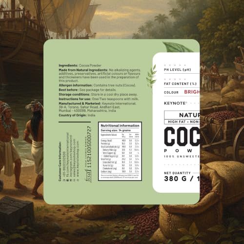 Image of Keynote Cocoa Powder | Without Sugar | Raw Flavonoid Rich Non-Alkalized Non-Dutched Natural Unsweetened Cacao | Bean to Powder | Glass Jar 140 grams