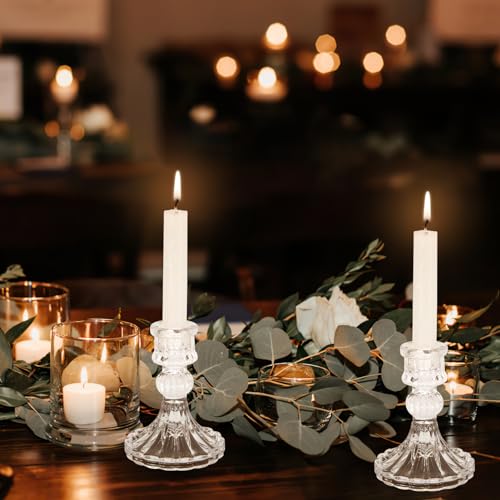 Sudifor 12 Pack Glass Candlestick Holders- Clear Taper Stripe Candle Holders For Candlesticks thumb #2