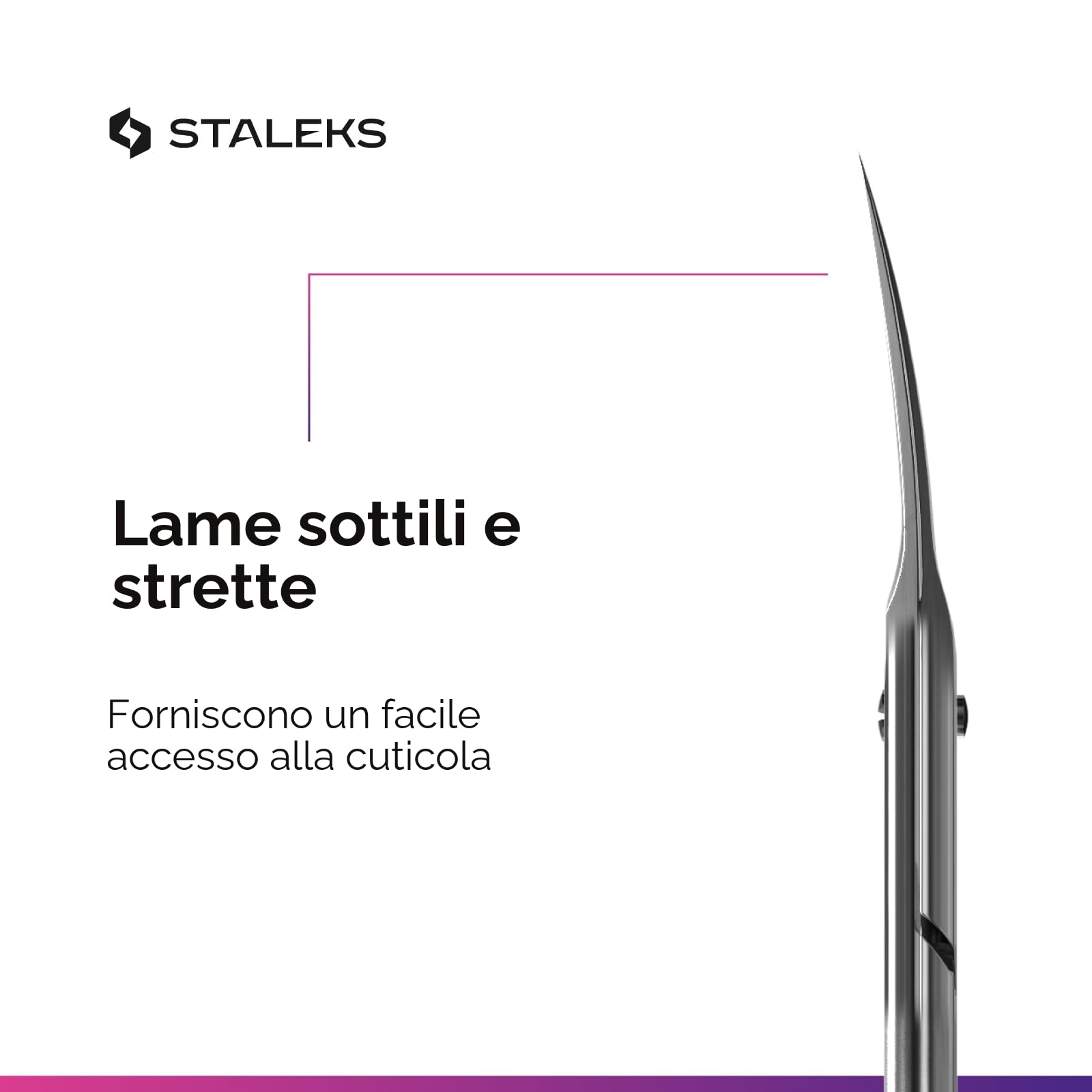 STALEKS Pro - Forbici Professionali per Pelle Cuticola, Lame Curvo Classico e Manici in Silicone Rosa, Affilatura Manuale, Smart 40 Type 3, SS-40/3