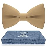 Bow Tie House Men's Classic Pre-Tied Bow Tie Formal Solid Tuxedo (Large, Deep Beige)