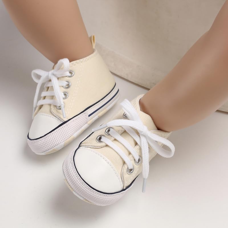 Image of Unisex Baby Boys Girls Shoes, Newborn Infant Non-Slip Canvas Denim High Top Sneakers, Toddler First Walkers Shoes