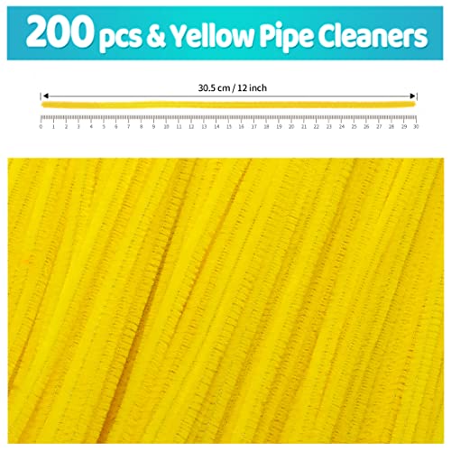 Image of IOOLEEM 200pcs Yellow Pipe Cleaners Bulk for Crafts | Chenille Stems for DIY Flower Making & Festival Decor & Party Projects, Pipe Cleaner Crafts, Art and Craft Supplies