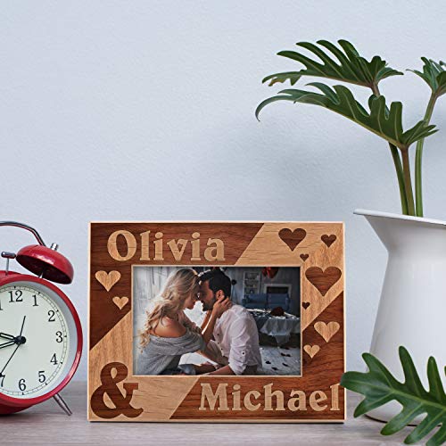Personalized Love Picture Frame | 4x6 | Valentines Day Gifts for Her, Custom Love Frame w Hearts, Personalized Romantic Wedding Photo Frame - Engagement, Wedding Gifts for Couple D#3