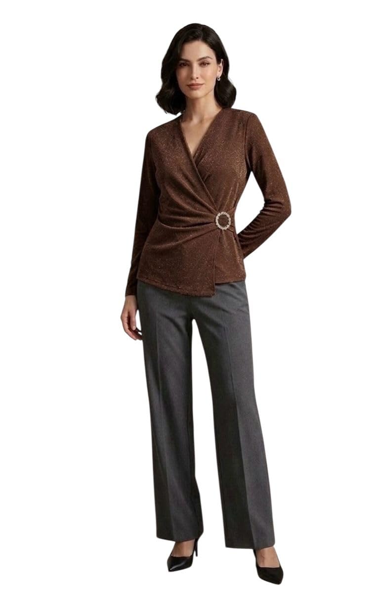 Women's Western Wrap Style Top, White, V-Neck with Sheer Sleeves and Rhinestone Brooch Detail-picture-41