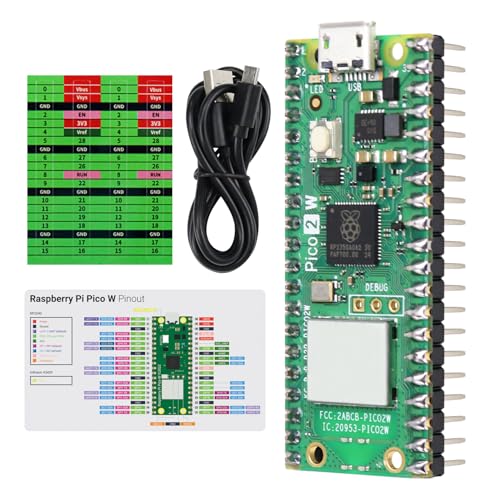 Freenove Raspberry Pi Pico 2 W Board Pre-Soldered Header, Dual Arm Cortex-M33 and Dual Hazard3 RISC-V Microcontroller, Development Board, Tutorial Example Projects
