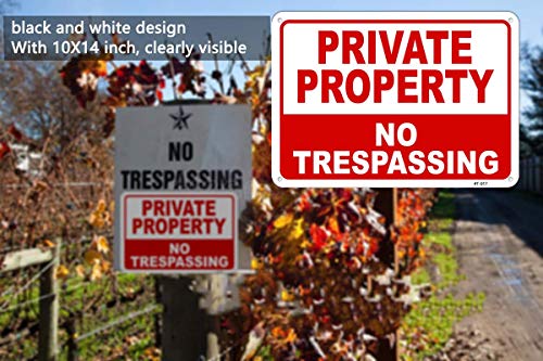 Large No Trespassing Signs Private Property Metal 10X14 Aluminum Uv Ink Printing,Durable/Weatherproof Up To 7 Years Outdoor For House And Business (2-Pack) #TOP1