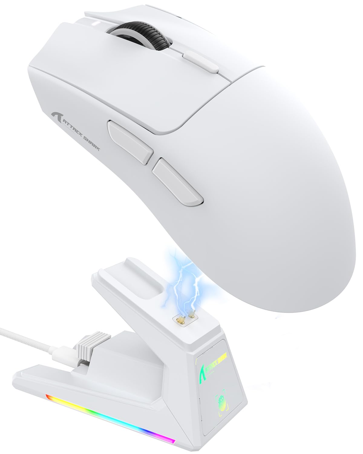 ATTACK SHARK X1 Gaming-Maus mit Magnetischer Ladestation, PixArt PAW3395PRO Gaming-Sensor, 40000 DPI, BT/2,4G Kabellos/Kabelgebunden, 53g Superlight-Maus, 100M-Mikroschalter für PC/Xbox/PS/Mac – Weiß