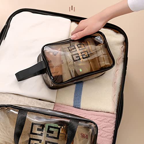 Wolpin PVC Cosmetic Makeup Kit Organizer Travel Toiletry Vanity Bag Grooming Pouch Waterproof Portable Storage for Makeup Brushes Essentials Black Travel Cosmetic Case - image 5
