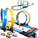 LILYBUDS Toy Car Track Gift Set for Boys Kids Age 3-5 4-7 8-12, Long Race Tracks with 4 Action Loops and 4 High-Speed Slot Die-Cast Race Cars, 35+ Pieces Race Tracks to Create Multiple Configurations
