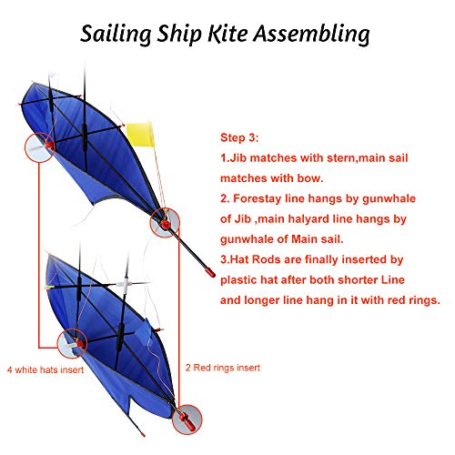 Tresbro Sailing Ship Kite Fly 37 inch, 3D Cool Huge China Kites for Kids and Adults, Awesome Rainbow Kites for Outdoor Travel Beach