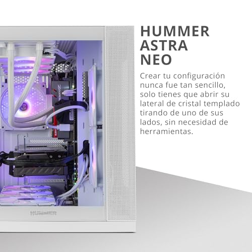 Nox Xtreme Products Hummer Astra Neo White - Semitower Atx | M-ATX | Itx, Vetro Temperato Panoramico Senza Cornice, Spazio Per 9 Ventole, Schede Grafiche Fino A 400 Mm, USB-C E Usb 3.0, Bianco - 6
