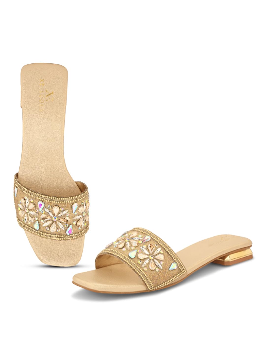 xe looks Women Flat Slippers with Floral Crystal Embellishments-picture-54