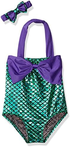 Wandafull Little Girls Swimsuits for Girl one Piece Mermaid Princess Toddler Bikini Swim Bathing Suit+Headband