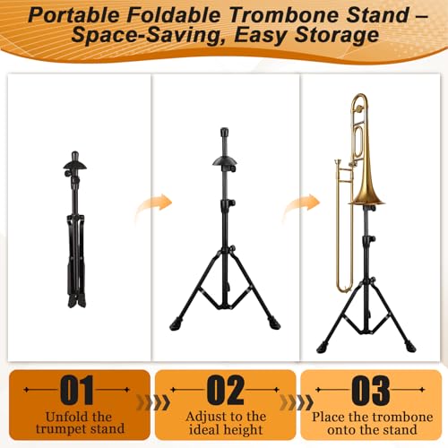 image for Ngdiluxury Trombone Stand, Adjustable Heavy Duty Matte Black Metal Tro
