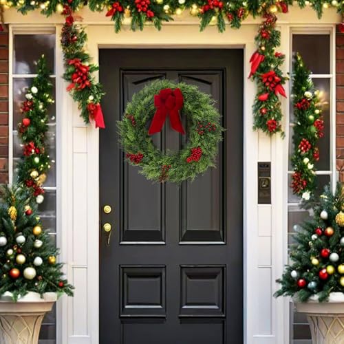 Garvee 24 Inch Christmas Wreaths for Front Door, Large Outdoor Xmas Wreath with Berries & Ribbon Bow, Artifcial Winter Cypress Wreath for Indoor Outside Fireplace Window Porch Holiday Decor by Garvee - Image 2
