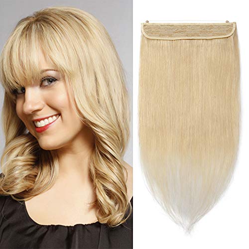S-noilite Secret Wire in Human Hair Extensions 100% Real Remy Hair Extension Invisible String 16" 90g One Piece Double Drawn Fish Line Extensions for Women Gifts #60 Platinum Blonde