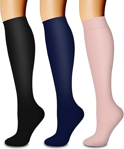 Miniatura 72 de Paquete de 3 pares de calcetines de compresión médica para mejorar la circulación de mujeres y hombres, para correr, hacer deporte y amamantar