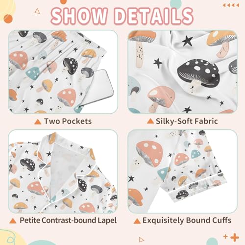 senya Mushroom Star Aa Satin Summer Pajama Sets Silk Short Sleeve Button Down Sleepwear3