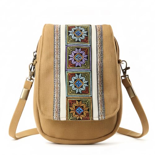 Image of Goodhan Embroidery Canvas Crossbody Bag Cell phone Pouch Coin Purse for Women