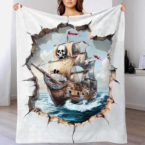 Couverture Pirate en microfibre 150x200cm jeté de canapé doux pour voyage et camping - 4