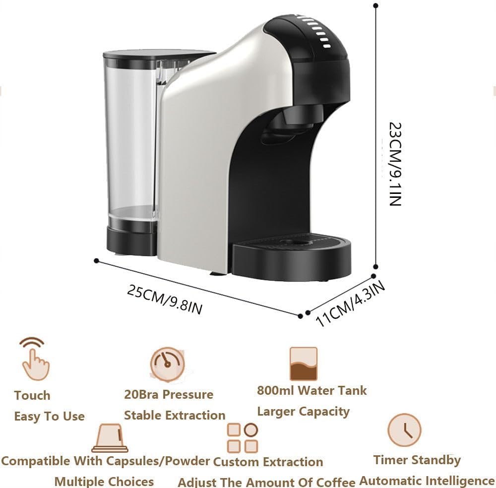 Espresso Machine 20bar, Single-Serve Coffee Maker, Capsule Coffee Machine 27oz Removable Water Tank, Cappuccino And Latte Machine Maker For Home,White