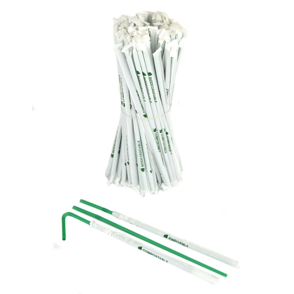 400 Cannucce Biodegradabili Imbustate Singolarmente - Lunghezza 24 cm, Diametro 5 mm - - Flessibili, Compostabili ed Ecosostenibili - Ideali per Bar, Ristoranti, Feste e Catering (400, Pieghevoli)