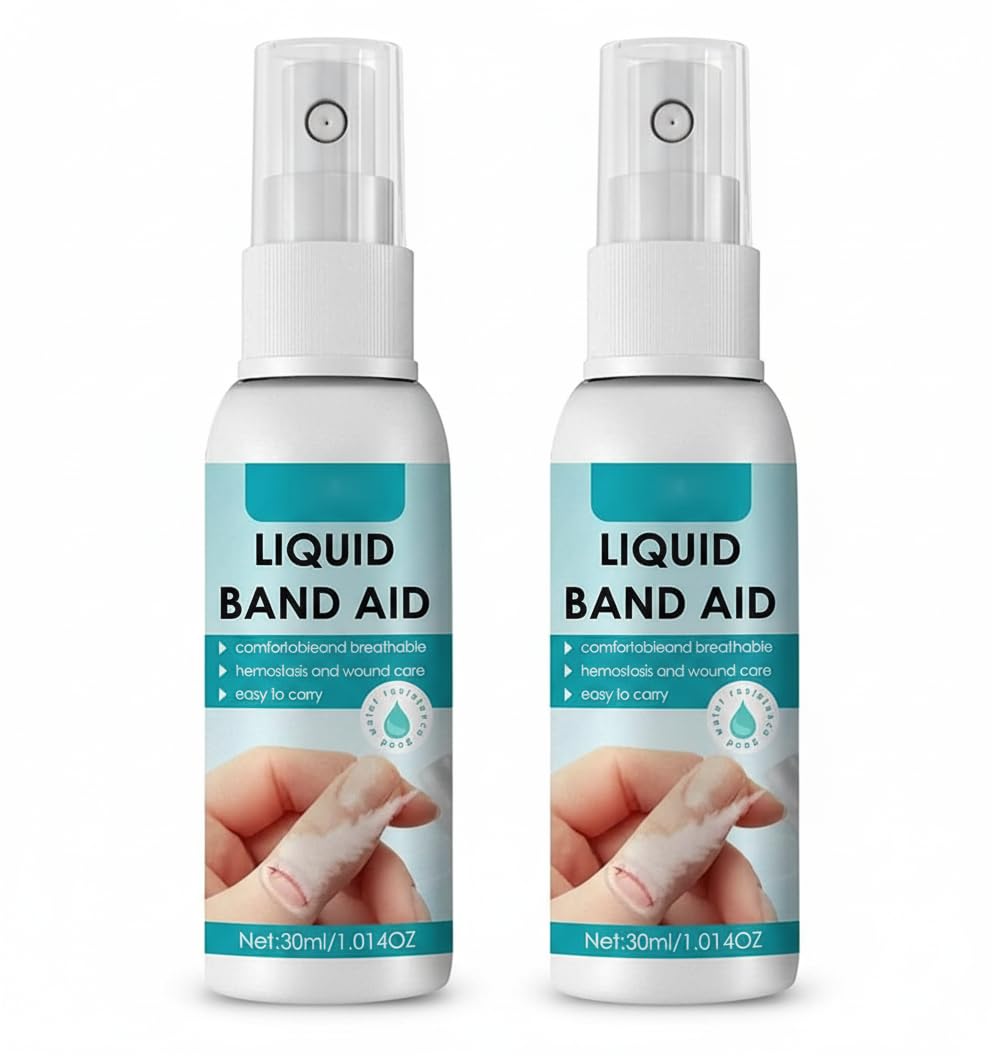 Azonee Liquid Bandage Spray 30ml – Waterproof Liquid Skin for Minor Cuts, Cracked Fingertips & Wounds, No-Sting Fast-Drying Band-Aid, Protective Seal for Abrasions & Skin Cracks (2 Pack)