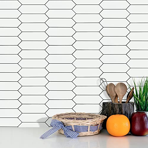 Vamos Tile Long Hexagon Tile Peel And Stick Backsplash - 12.8 X 12.8 Inch Peel And Stick Tile 10 Sheets White Pvc Self Adhesive Mosaic Wall Tiles Stick On Backsplash For Kitchen And Bathroom #TOP3