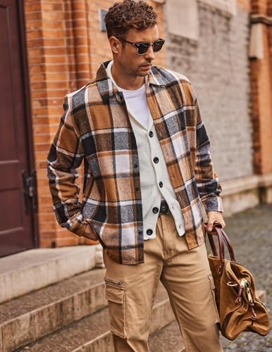 Image of COOFANDY Men's Flannel Shirts Casual Button Down Plaid Shirt Jacket Long Sleeve Fleece Shacket