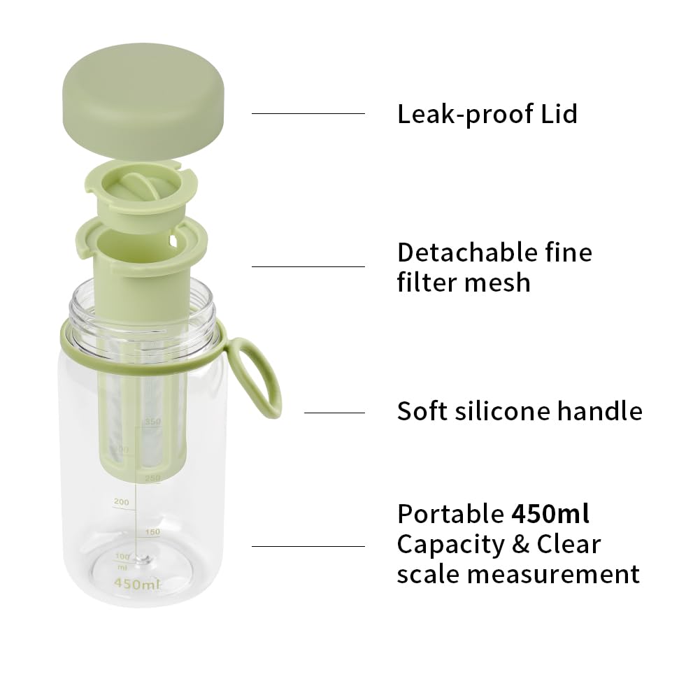Watchget Cold Brew Kaffeebereiter – 450 Ml Reisebecher Mit Filter, Auslaufsicherem Deckel & Silikongriff, Grün