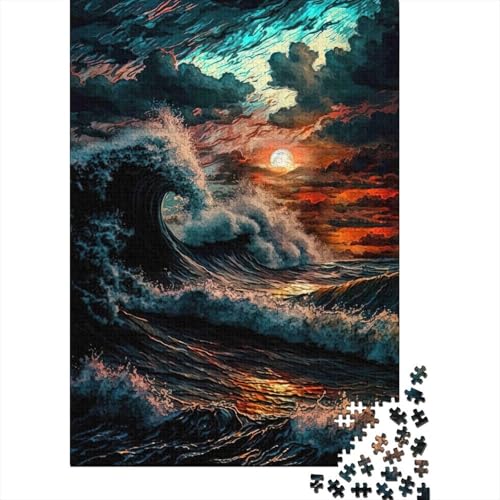 Puzzle de 1000 piezas para adultos con paisaje nocturno de océano y tormenta