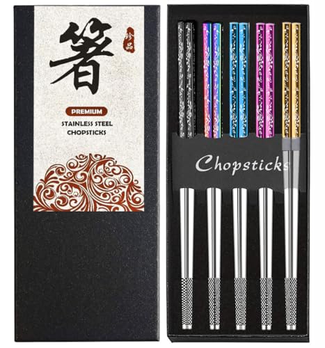 Metal Chopsticks With Case Stainless Steel Chopsticks Titanium Plated Reusable Premium Chopstick...