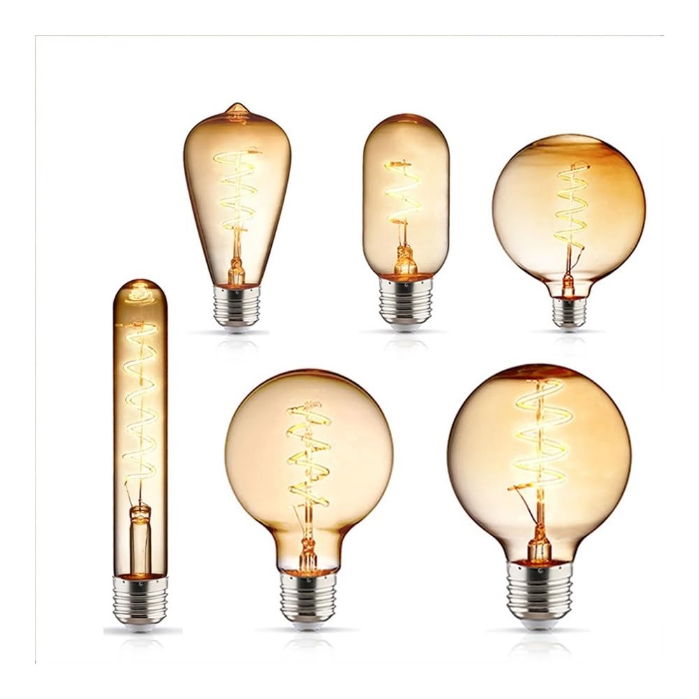 fengyan Casa bombillas, Paquete de 6 bombillas de filamento en espiral LED Vintage AC220V E27 bombilla LED Edison Retro T45 ST64 G80 G95 G125 Familiar Lámpara(Warm White T185)
