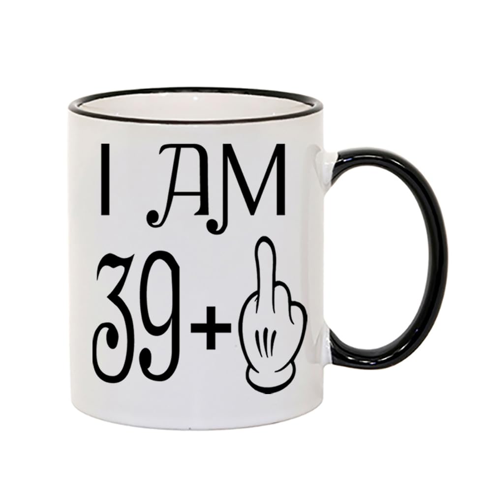 Crunchy Carrots 40th Birthday Gift idea, Turning 40 Years Old Funny Rude Joke Birthday Celebration Cup 11 oz Coffee Mug for Men and Women Black Rim and Black Handle (39+1 Black Rim)