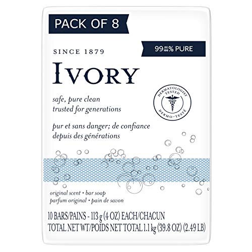 Ivory Bar Soap, Original Scent, 10 count, 4 oz (Pack of 8, total of 80 Bars)