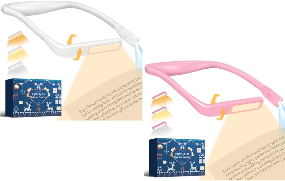 Neck Reading Lamp, Rechargeable Book Light Book Lovers Gifts for Men Women, Christmas Stocking Stuffers Gifts for Crafters Who Knit, Hands-Free Lamp for Reading in Bed, Camping