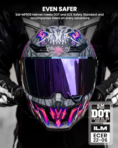 Image of ILM Motorcycle Helmets for Adult Men Women Full Face DOT ECE Powersports Dual Visor Street Racing Helmet with Pinlock Cascos para Motos Model MF509 (Day1 Purple, S)