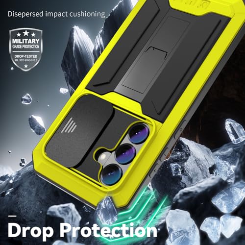 Coque Samsung S24 Ultra en métal jaune avec protège-écran et cache caméra intégrés