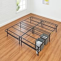 Amazon Basics Bed Frame with Storage, Foldable Metal Platform, Sturdy Steel, No Box Spring Needed, 14-inch High, Tool-Free Setup, Queen Size, Black