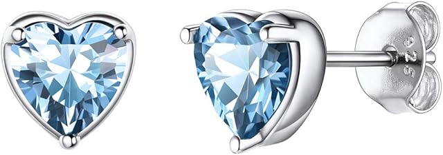 ChicSilver 925 Sterling Silver Heart Birthstone Stud Earrings For Women Cubic Zirconia Earrings Simulated Birth Gemstone Jewelry(with Box)