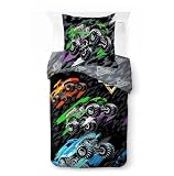 Jay Franco Kids Feld Monster Jam Bettwäscheset – 100% Baumwolle, superweiche Bettwäsche mit Kissenbezug, offiziell Lizenziertes Produkt, schwarz, 2-teilig, Einzelbett