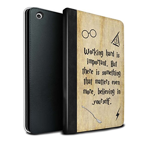 eSwish PU Cuero Funda/Carcasa/Folio Libro en para el Apple iPad Mini 1/2/3 Tablet/Serie: Escuela de Magia Cotizaciones - Working Hard/Believe