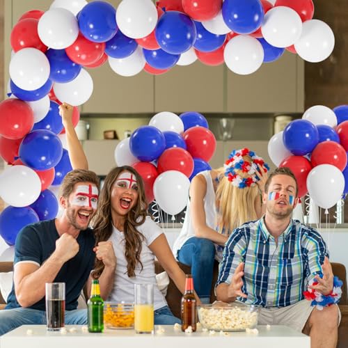 Image of 100pcs Red White and Blue Balloons, 12 inch Independence Day Patriotic Balloons for 4th of July Graduation Baseball Birthday Party Decorations