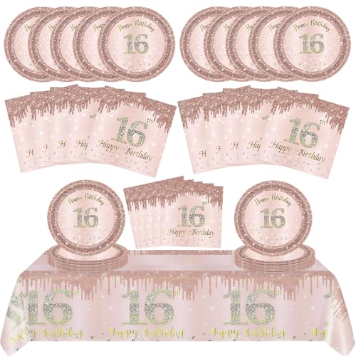 Vaisselle pour anniversaire 16 ans et fournitures de fête or rose pour buffet de filles
